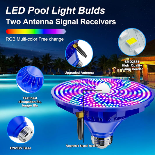 RGBW Pool Light Bulb for Inground Pools – 90W LED Swimming Pool Lights Bulb with 12 Color Modes, Adjustable Brightness & Speed, Remote Control, Energy Efficient, E26 Base