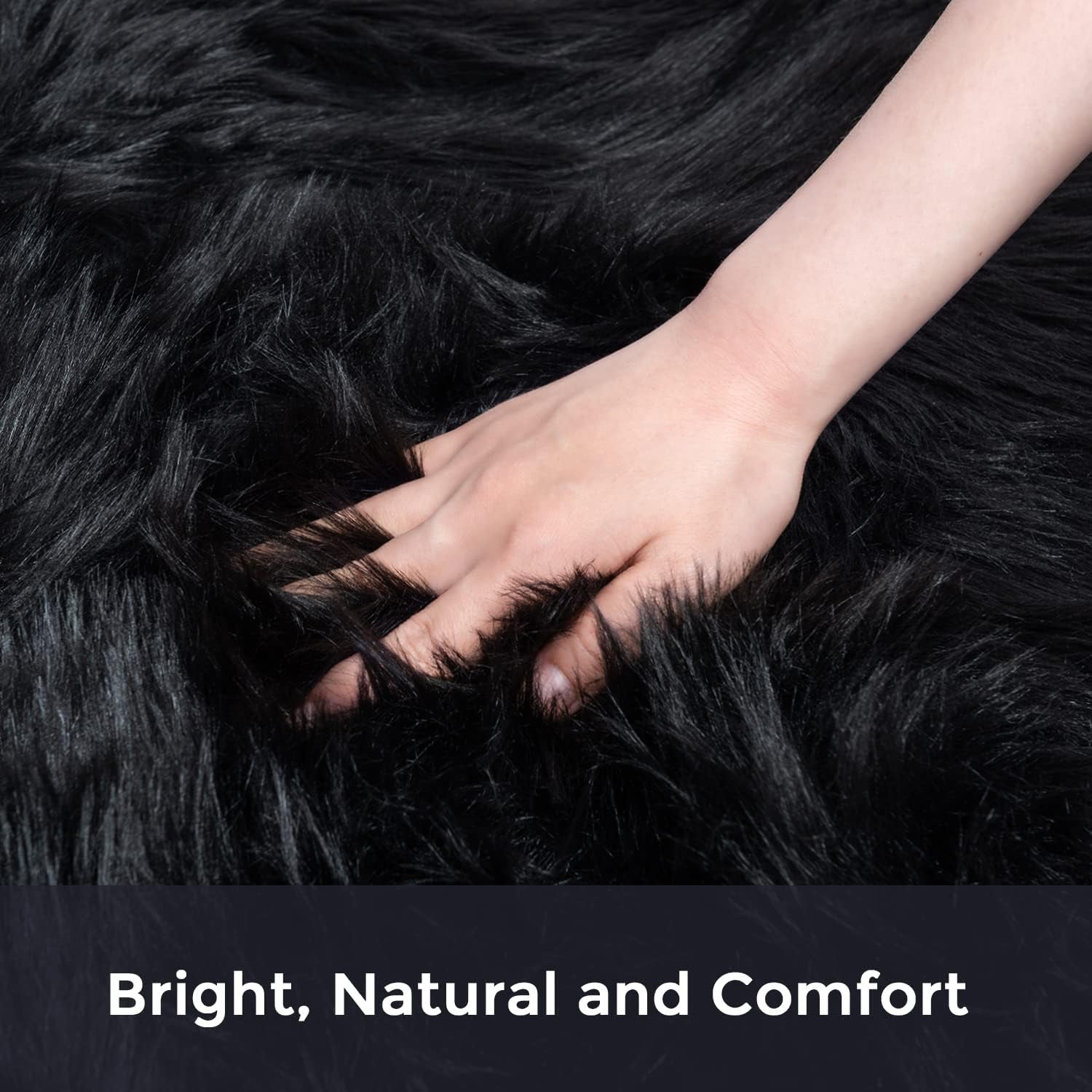Faux Sheepskin Fur Area Rug Black, 2X3 Feet, 2 Pack, Fluffy Soft Fuzzy Plush Shaggy Carpet Throw Rug for Indoor Floor, Sofa, Chair, Bedroom, Living Room, Home Decoration