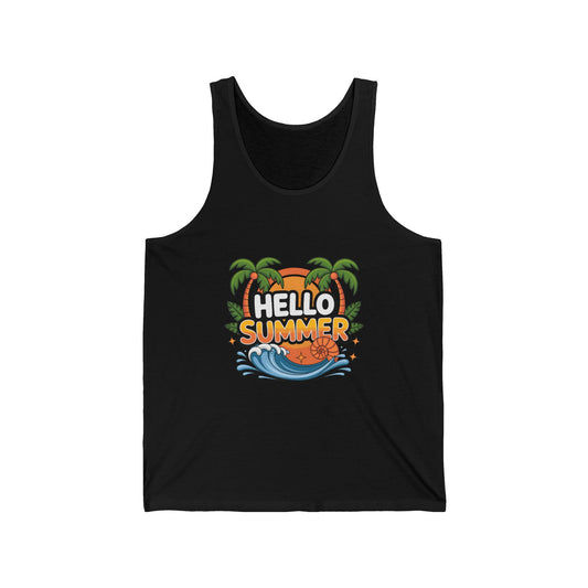 Hello Summer Unisex Jersey Tank – Beachwear & Pool Party Top
