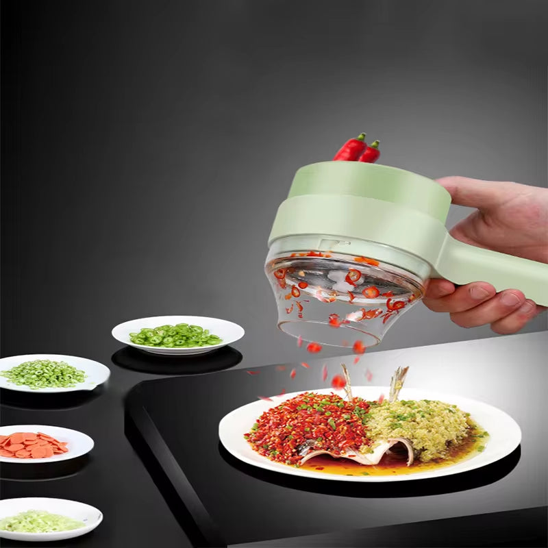 4In1 Electric Vegetable Cutter Set Handheld Wireless Electric Garlic Masher  Chopper Meat Grinder Machine  Peel Slice