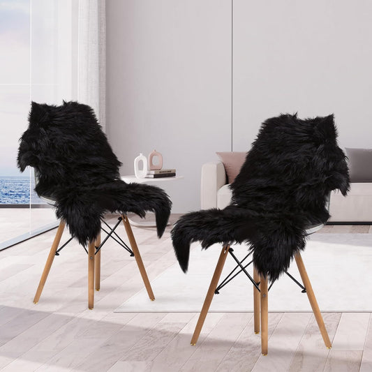 Faux Sheepskin Fur Area Rug Black, 2X3 Feet, 2 Pack, Fluffy Soft Fuzzy Plush Shaggy Carpet Throw Rug for Indoor Floor, Sofa, Chair, Bedroom, Living Room, Home Decoration
