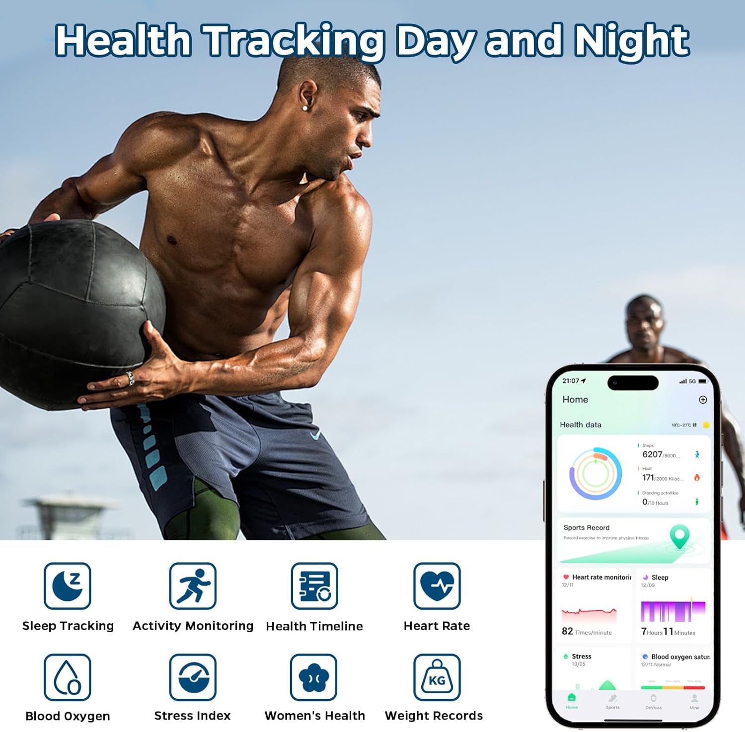 Smart Ring  Tracker, Sleep Tracker Ring with Heart Rate, Waterproof Fitness Ring for Activity Monitoring/Steps/Distance/Calories,Air Gestures,Up to 7Day Battery,For Ios Android(Stylish Silver#8)