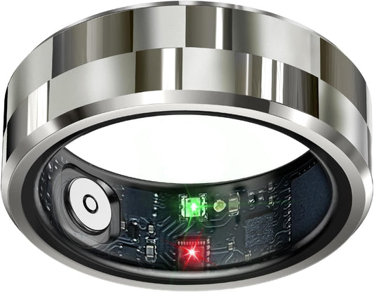 Smart Ring  Tracker, Sleep Tracker Ring with Heart Rate, Waterproof Fitness Ring for Activity Monitoring/Steps/Distance/Calories,Air Gestures,Up to 7Day Battery,For Ios Android(Stylish Silver#8)
