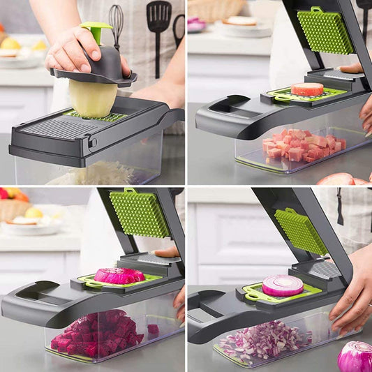 Vegetable Chopper Mandoline Slicer Cutter Chopper and Grater 12 in 1 Vegetable Slicer Cheese Slicer Onion Chopper Gray