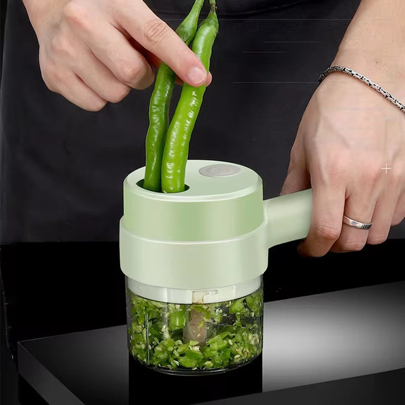 4In1 Electric Vegetable Cutter Set Handheld Wireless Electric Garlic Masher  Chopper Meat Grinder Machine  Peel Slice