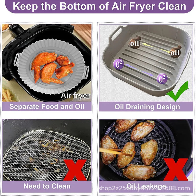 Air Fryer Silicone Liners Air Fryer Silicone Pot Reusable Silicone Air Fryer Liners  Safe Non Stick Air Fryer Basket Accesso