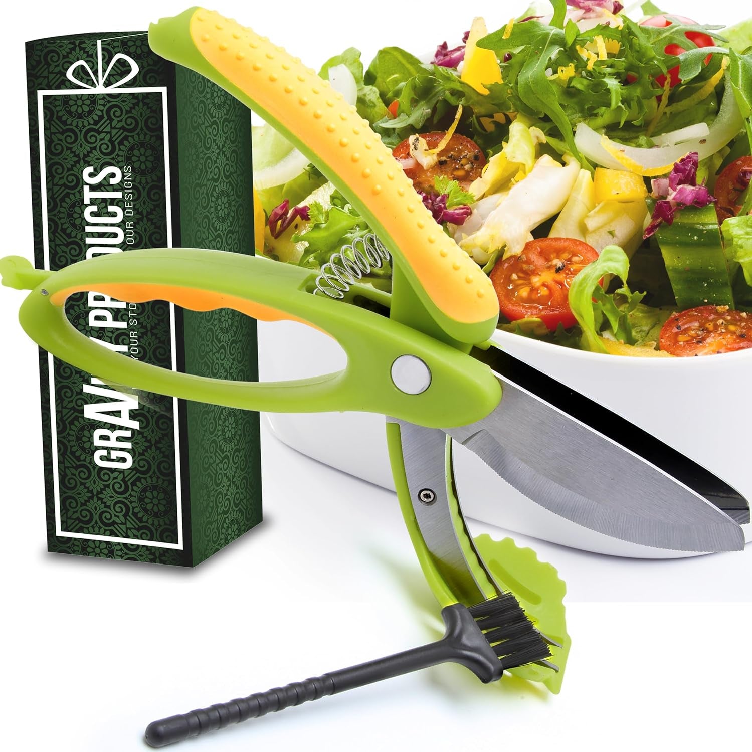 Salad Scissors - 2-In-1  Chopper and Kitchen Shears for Easy Salad Making, Vegetables, Meat & More - Ergonomic Handle, Stainless Steel Blades