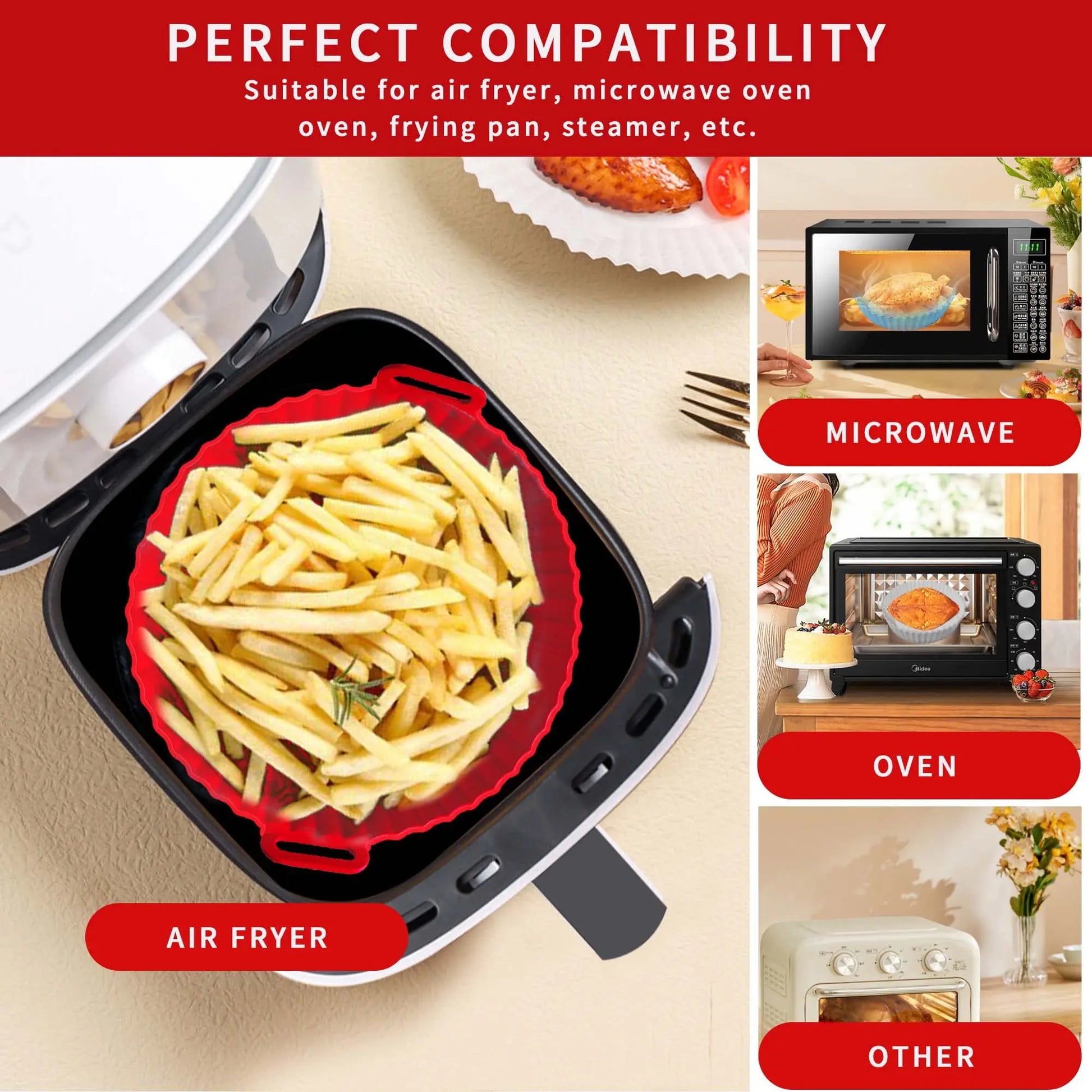 Air Fryer Silicone Liners Air Fryer Silicone Pot Reusable Silicone Air Fryer Liners  Safe Non Stick Air Fryer Basket Accesso