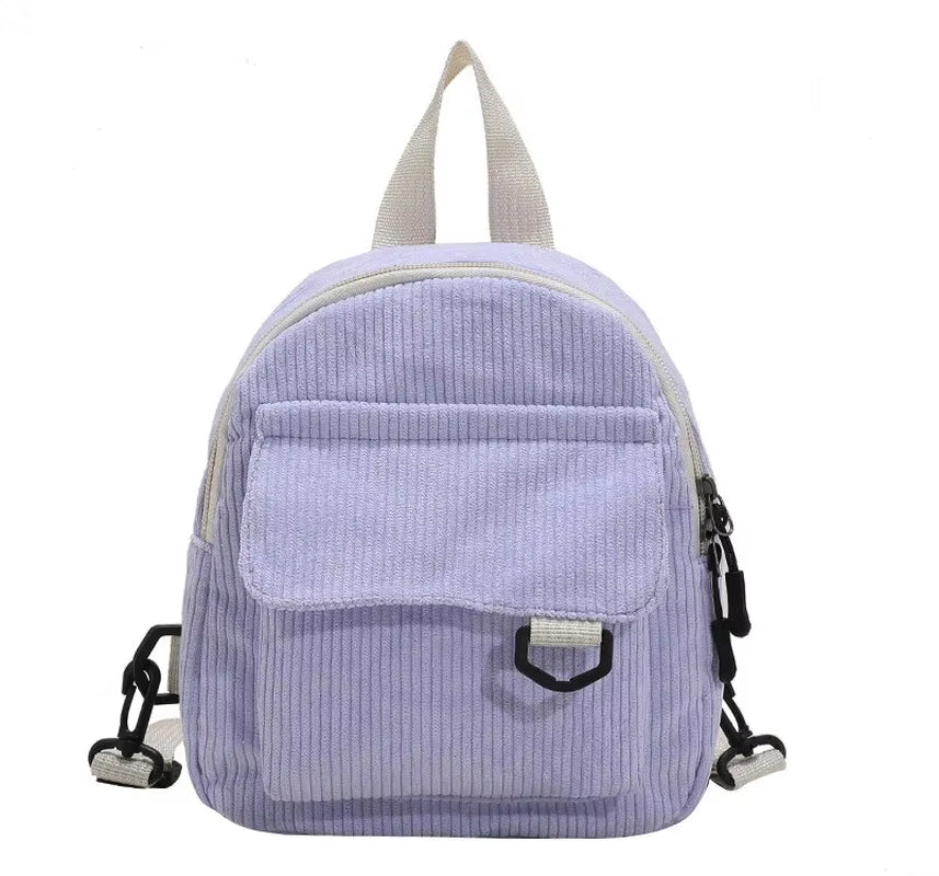 Minimalist and Versatile Striped Velvet Mini Backpack Students and Women for Leisure
