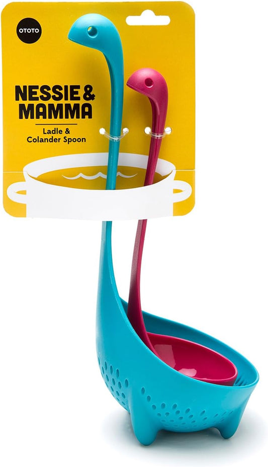 Purple Nessie Ladle & Turquoise Mama Nessie Colander Value Pack - Special Edition Soup Ladle & Colander Set - Ladles for Cooking - Kitchen Colander for Pasta - Dishwasher Safe & BPA Free Ladle