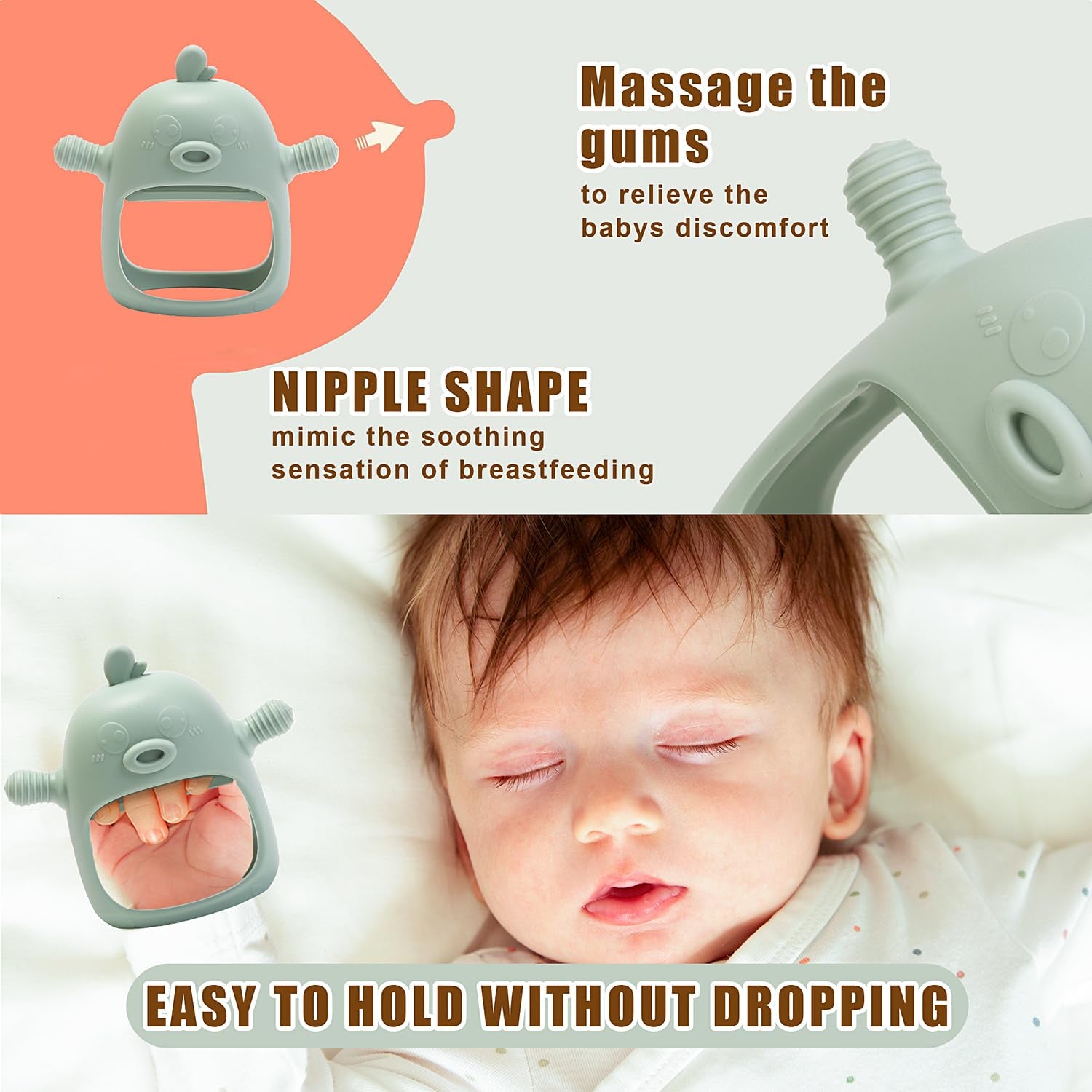 Baby Fruit  Feeder Breastmilk Popsicle Molds for Teething Relief - 3 Pack Feeding Sets - 1 Freezer Tray with Lid & 1 Teether Toy & 1 Silicone Pacifier + 3 Extra Sizes Infant Feed Mesh (Pea Green)