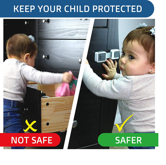 New Version Child Safety Locks 4-Pack. Baby Proof Cabinets, Drawers with Easy Adjustable Strap Length, Double Lock Option, Easier Latch for  to Open. Secure Oven, Refrigerator, Toilet, Doors