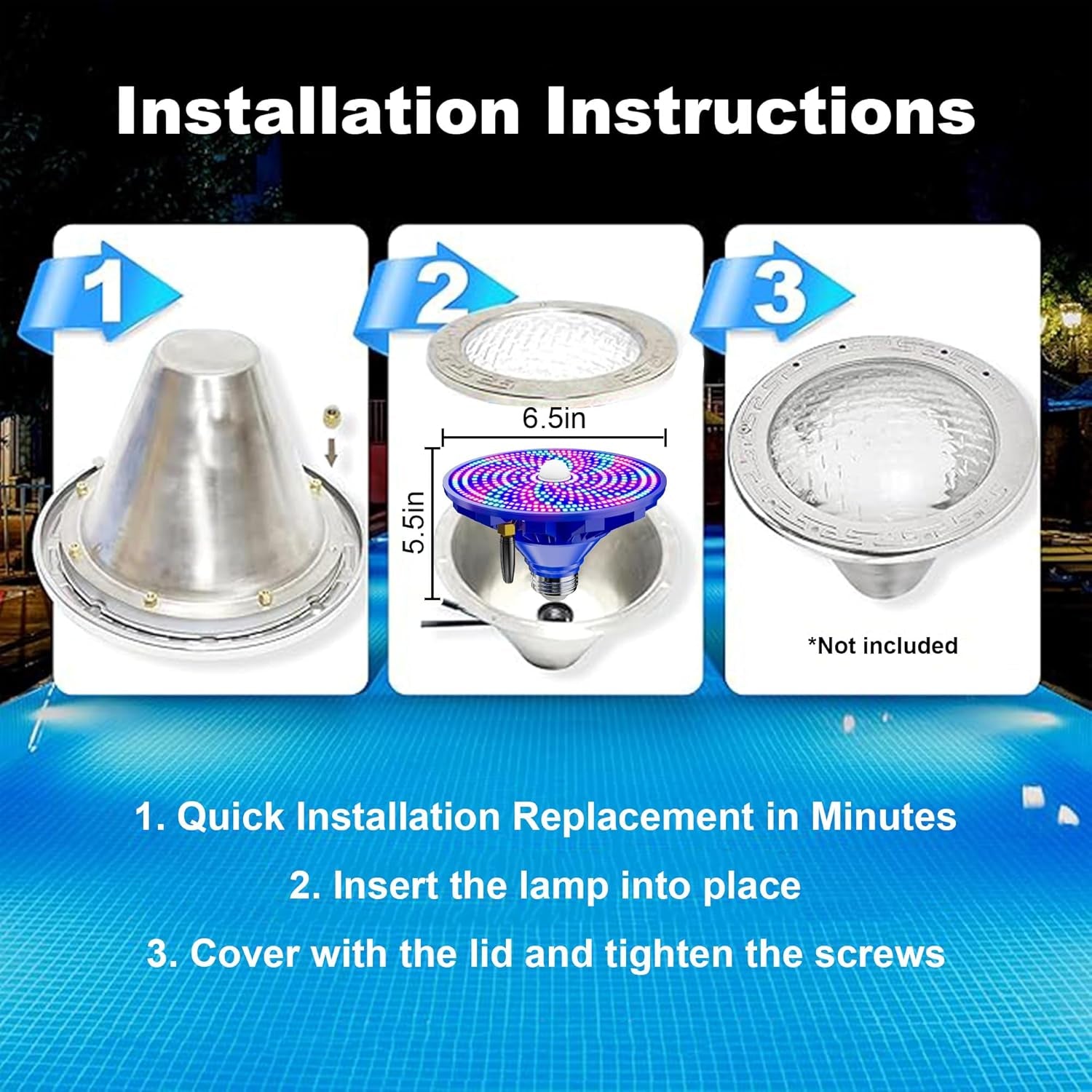 RGBW Pool Light Bulb for Inground Pools – 90W LED Swimming Pool Lights Bulb with 12 Color Modes, Adjustable Brightness & Speed, Remote Control, Energy Efficient, E26 Base