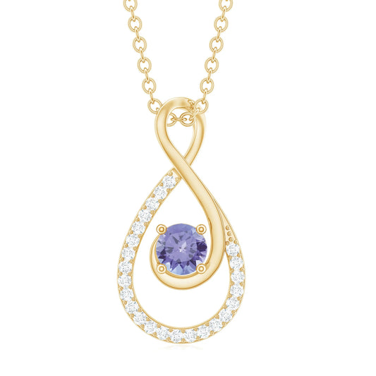 Tanzanite and Diamond Teardrop Pendant Necklace for Women, 14K Yellow Gold