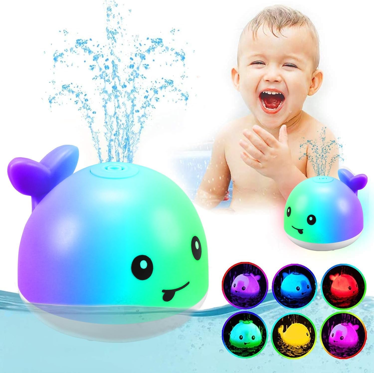 Baby Bath Toys, Whale Spray Water Bath Toy, Sprinkler Bathtub Shower Toys for Toddlers Kids Boys Girls, Pool Toy for Baby (White)