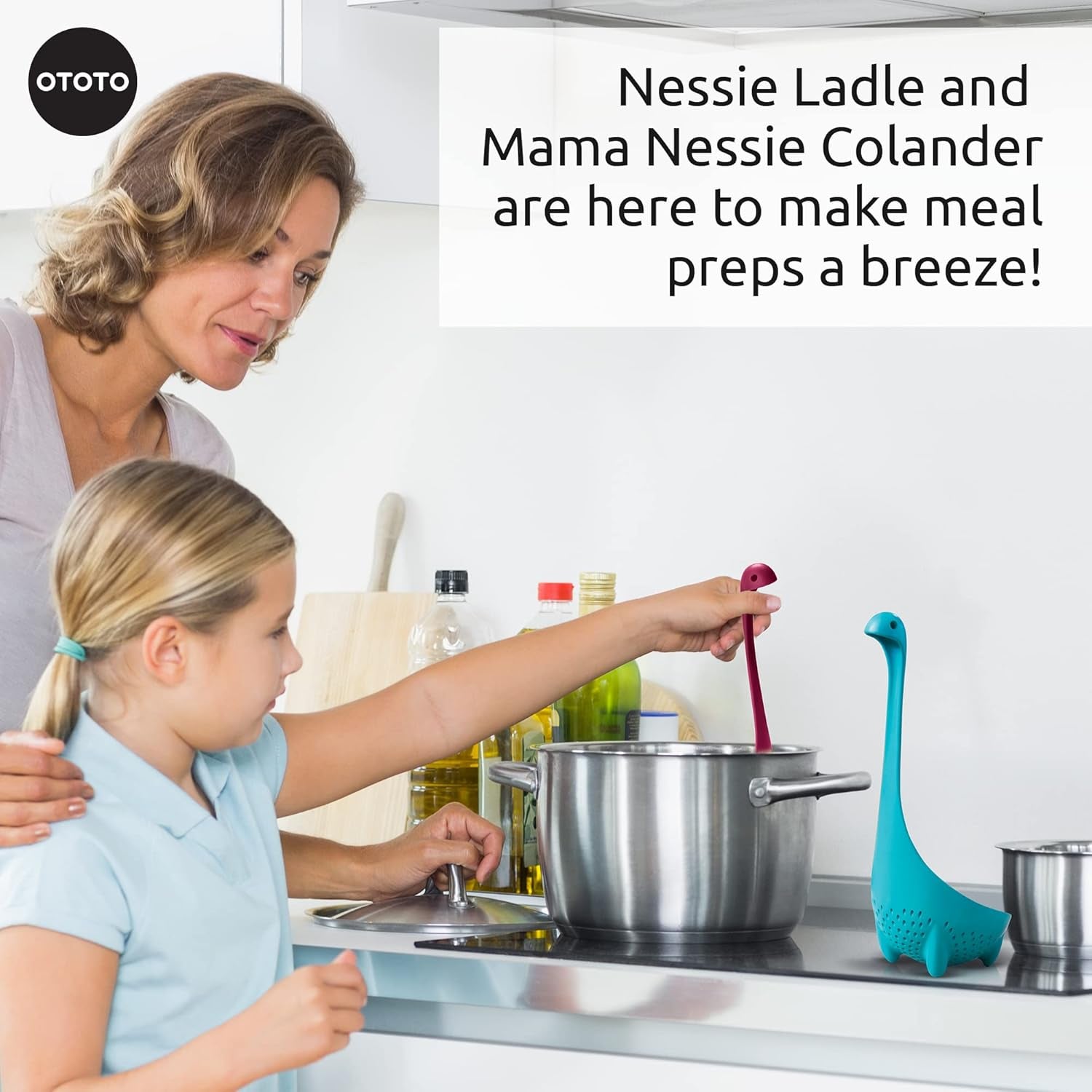 Purple Nessie Ladle & Turquoise Mama Nessie Colander Value Pack - Special Edition Soup Ladle & Colander Set - Ladles for Cooking - Kitchen Colander for Pasta - Dishwasher Safe & BPA Free Ladle