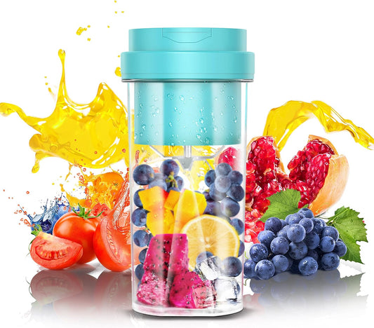 Portable Blender, Personal Blender for Shakes and Smoothies, Mini Blender USB Rechargeable and 6 Blades,19Oz/550Ml Fruit Juice Mixer, Juicer Cup for Sport  Office(Blue)