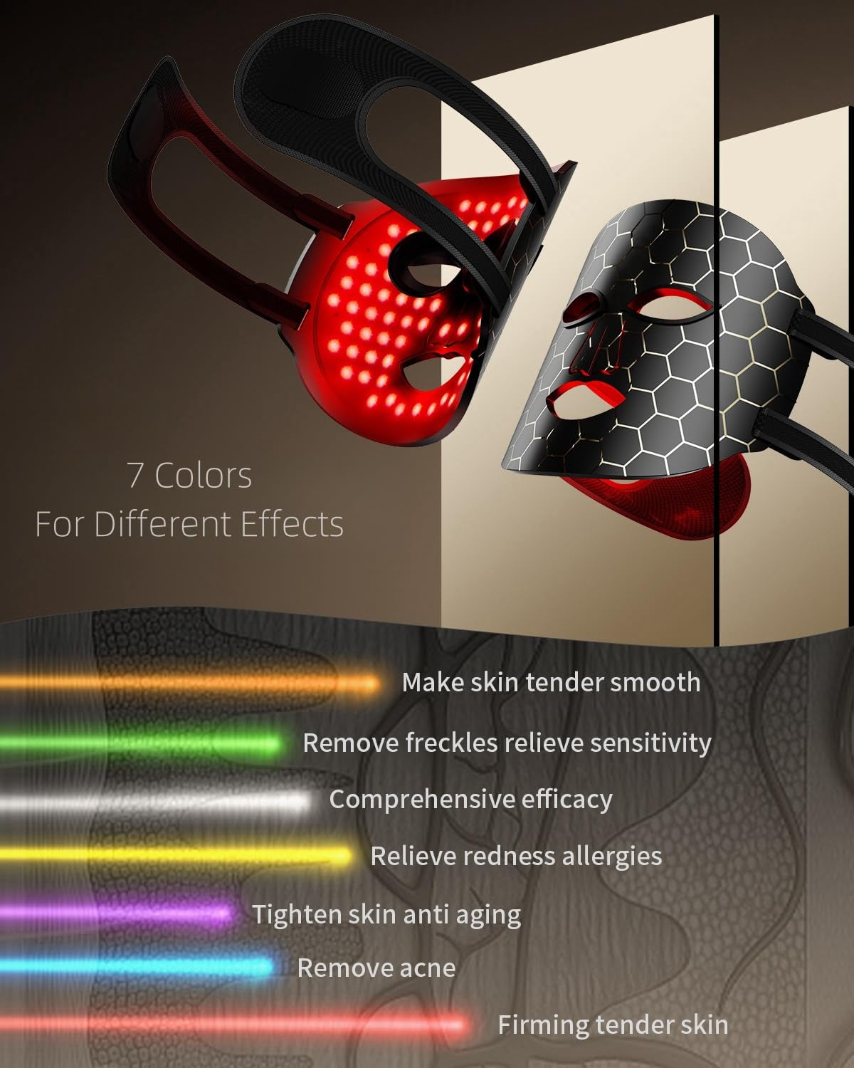 Face  Light 7 Colors Facial  Anti-Aging Tightening Skin (Black)