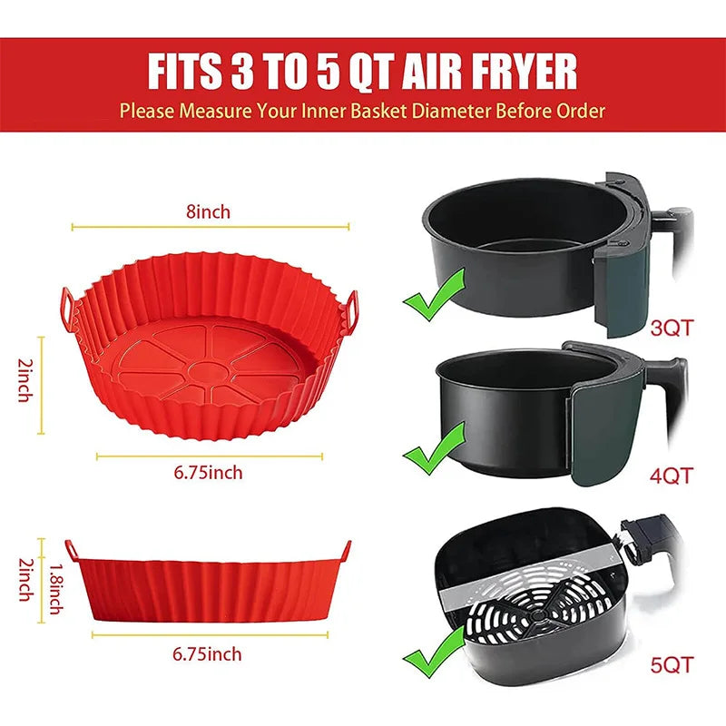 Air Fryer Silicone Liners Air Fryer Silicone Pot Reusable Silicone Air Fryer Liners  Safe Non Stick Air Fryer Basket Accesso