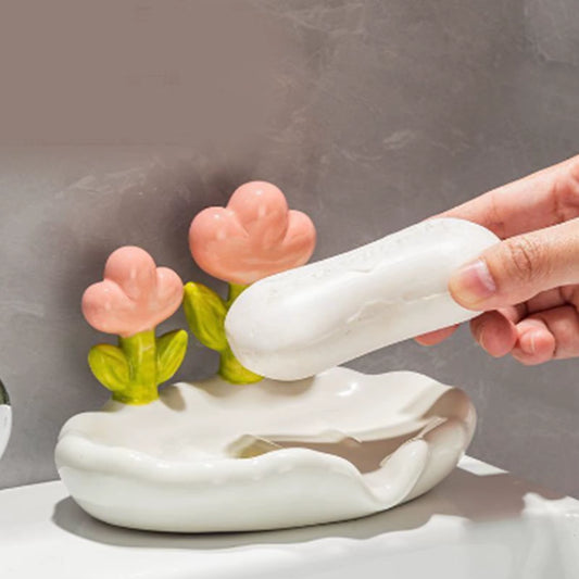 Laundry Soap Holder Cute PP Flower Soap Box Soap Dish Tray Drying Rack for Shower Sponge Container Drain Home Bathroom Accessory