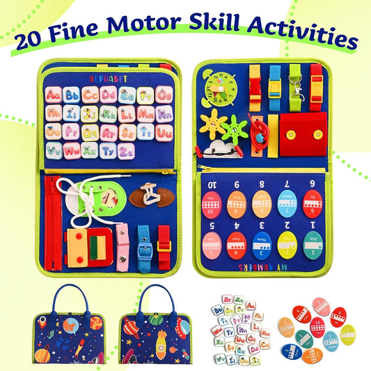 Montessori Busy Board | 1-4 Year Old Toddler Learning Toy |  Skills Development | Montessori Sensory Playset | Early Childhood Education Tool | Portable  Preschool Activity Kit