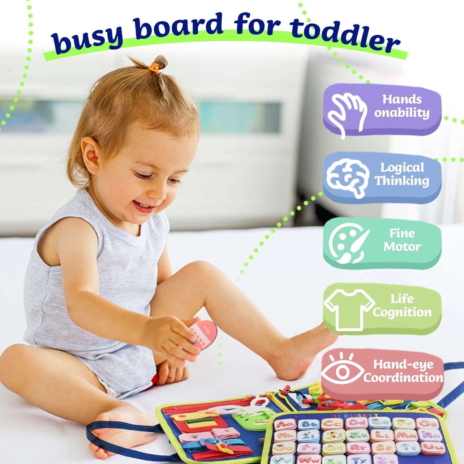 Montessori Busy Board | 1-4 Year Old Toddler Learning Toy |  Skills Development | Montessori Sensory Playset | Early Childhood Education Tool | Portable  Preschool Activity Kit