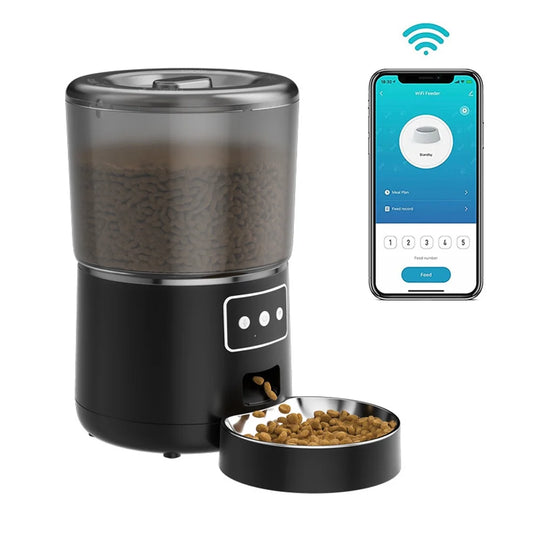 Wifi Pet Feeder Automatic Smart Dog Cat Dry  Dispenser Feeding Bowl 4L Black