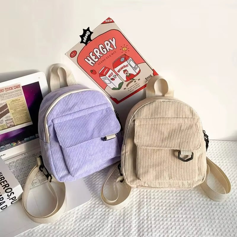 Minimalist and Versatile Striped Velvet Mini Backpack Students and Women for Leisure
