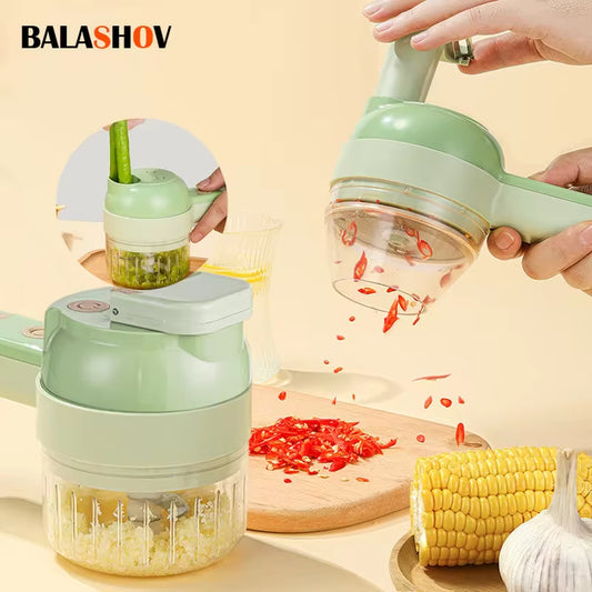 4In1 Electric Vegetable Cutter Set Handheld Wireless Electric Garlic Masher  Chopper Meat Grinder Machine  Peel Slice