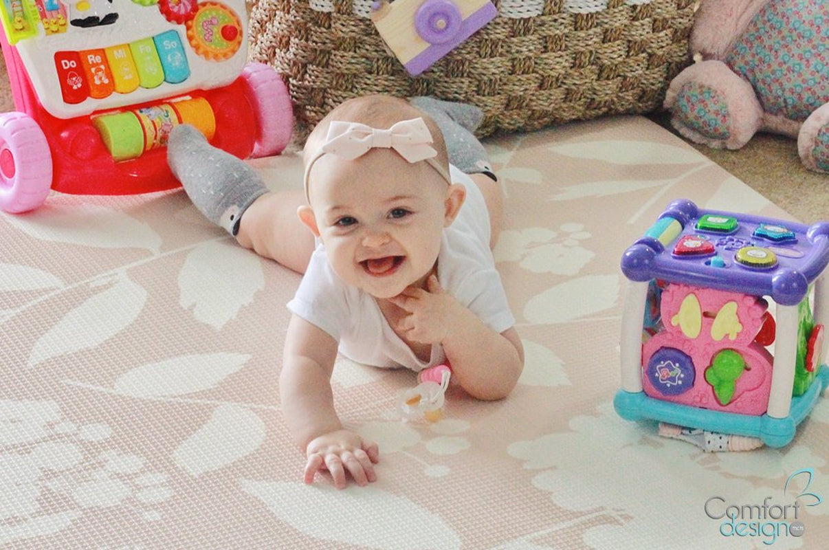 Premium Stylish Foam Floor Mat | Cushy-Soft & Thick | Waterproof, Easy-To-Clean, Hypoallergenic, Non-Toxic, Pet-Friendly, Portable | Baby Play Mat, Yoga, Exercise Mat - Large Blush Pink Garden Blossom