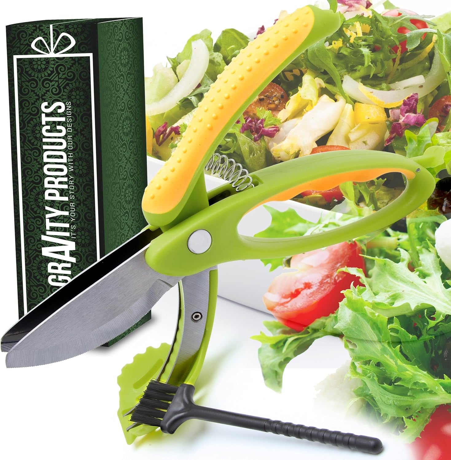Salad Scissors - 2-In-1  Chopper and Kitchen Shears for Easy Salad Making, Vegetables, Meat & More - Ergonomic Handle, Stainless Steel Blades