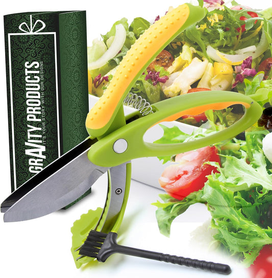 Salad Scissors - 2-In-1  Chopper and Kitchen Shears for Easy Salad Making, Vegetables, Meat & More - Ergonomic Handle, Stainless Steel Blades