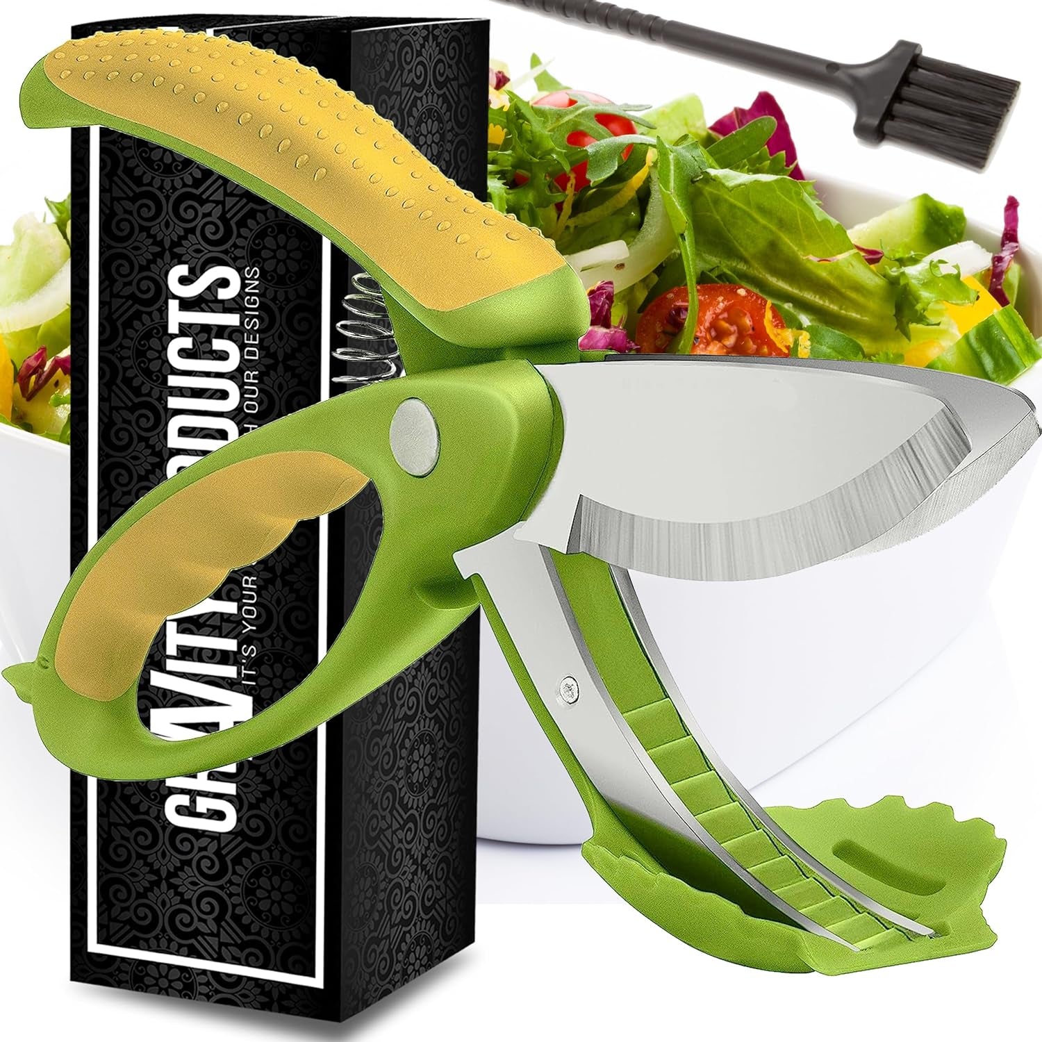 Salad Scissors - 2-In-1  Chopper and Kitchen Shears for Easy Salad Making, Vegetables, Meat & More - Ergonomic Handle, Stainless Steel Blades