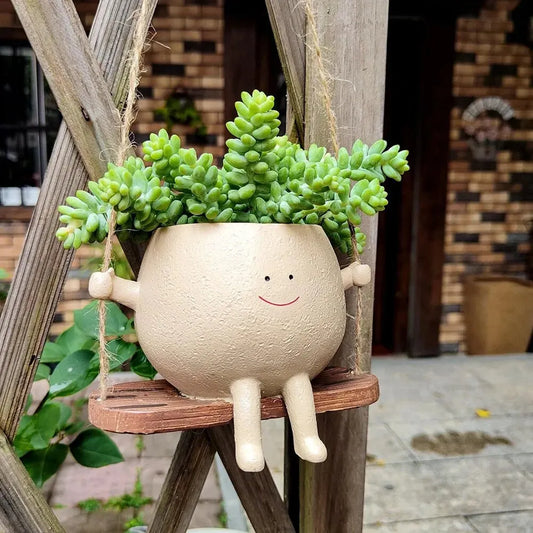 Swing Face Planter Pots, Wall Hanging Planters, Smile Face Resin Flower Pot for Flowers Big Succulent , Creative Pot