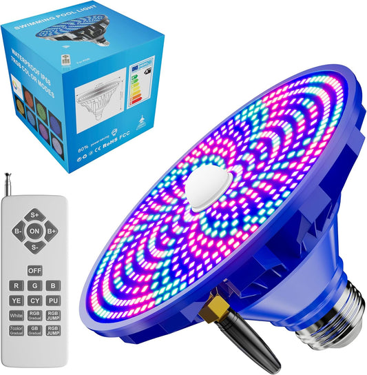 RGBW Pool Light Bulb for Inground Pools – 90W LED Swimming Pool Lights Bulb with 12 Color Modes, Adjustable Brightness & Speed, Remote Control, Energy Efficient, E26 Base