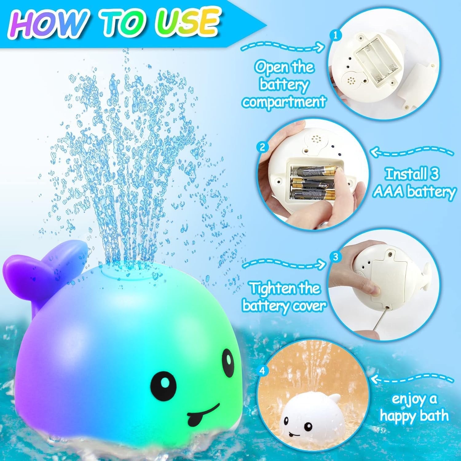 Baby Bath Toys, Whale Spray Water Bath Toy, Sprinkler Bathtub Shower Toys for Toddlers Kids Boys Girls, Pool Toy for Baby (White)