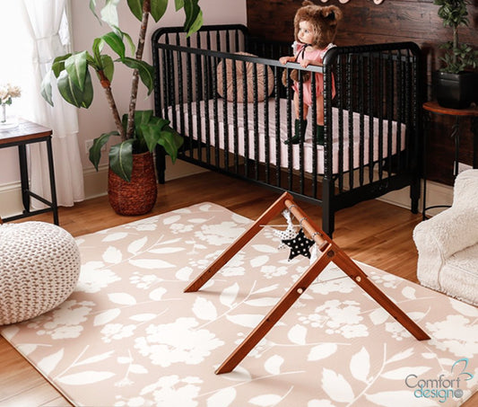 Premium Stylish Foam Floor Mat | Cushy-Soft & Thick | Waterproof, Easy-To-Clean, Hypoallergenic, Non-Toxic, Pet-Friendly, Portable | Baby Play Mat, Yoga, Exercise Mat - Large Blush Pink Garden Blossom