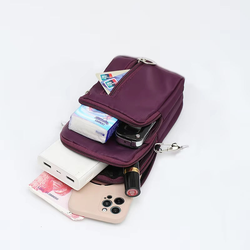 Waterproof Mobile Phone Bag Women'S Mini Oxford Crossbody Bag Daily Multi-Layer Zipper Purse Casual Outdoor  Nylon Bag