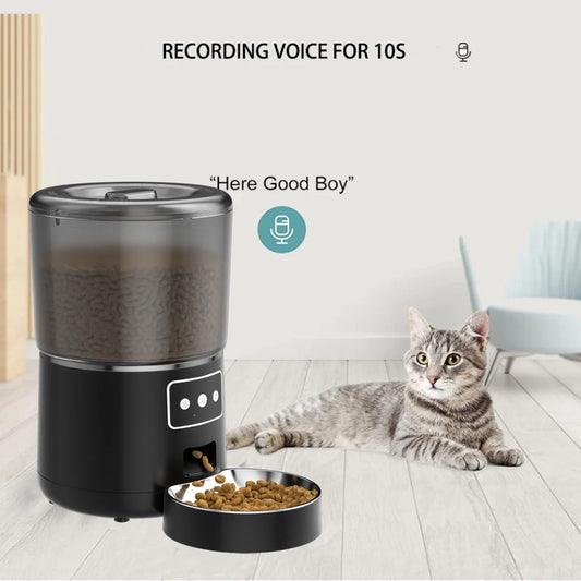 Wifi Pet Feeder Automatic Smart Dog Cat Dry  Dispenser Feeding Bowl 4L Black