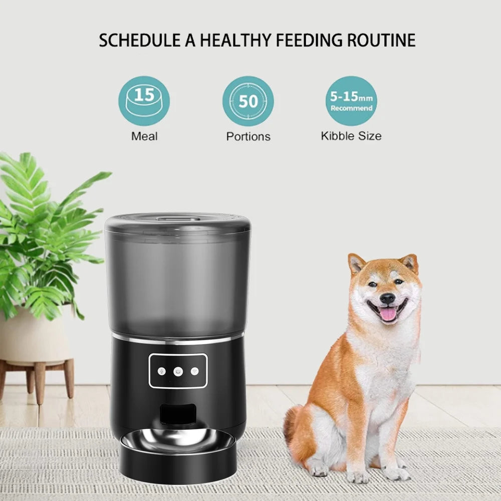 Wifi Pet Feeder Automatic Smart Dog Cat Dry  Dispenser Feeding Bowl 4L Black