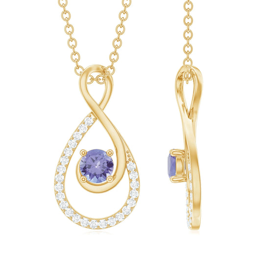 Tanzanite and Diamond Teardrop Pendant Necklace for Women, 14K Yellow Gold