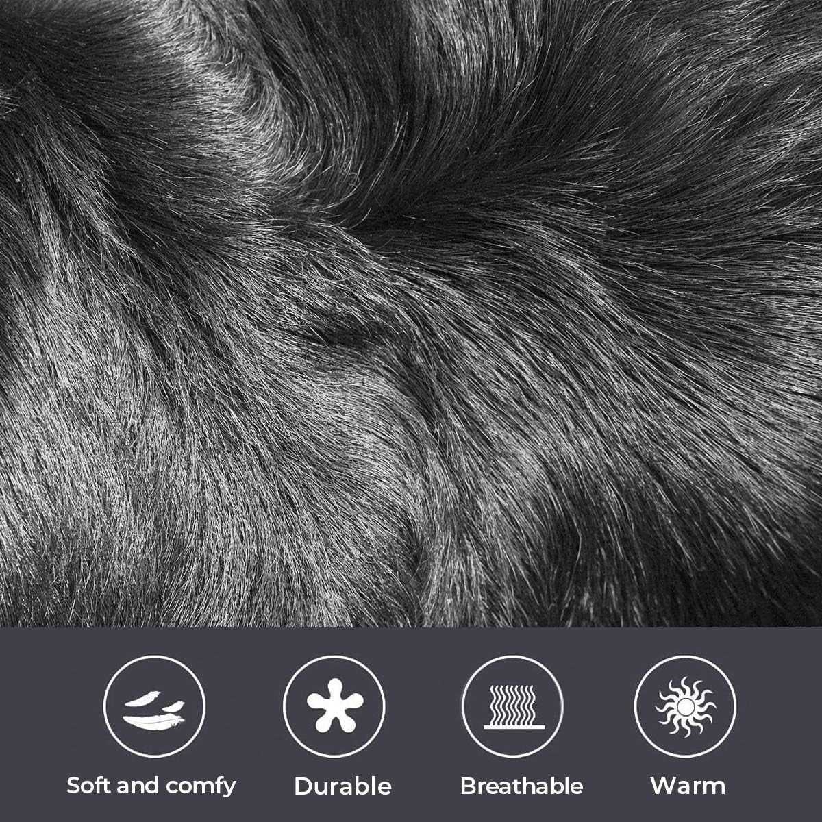 Faux Sheepskin Fur Area Rug Black, 2X3 Feet, 2 Pack, Fluffy Soft Fuzzy Plush Shaggy Carpet Throw Rug for Indoor Floor, Sofa, Chair, Bedroom, Living Room, Home Decoration