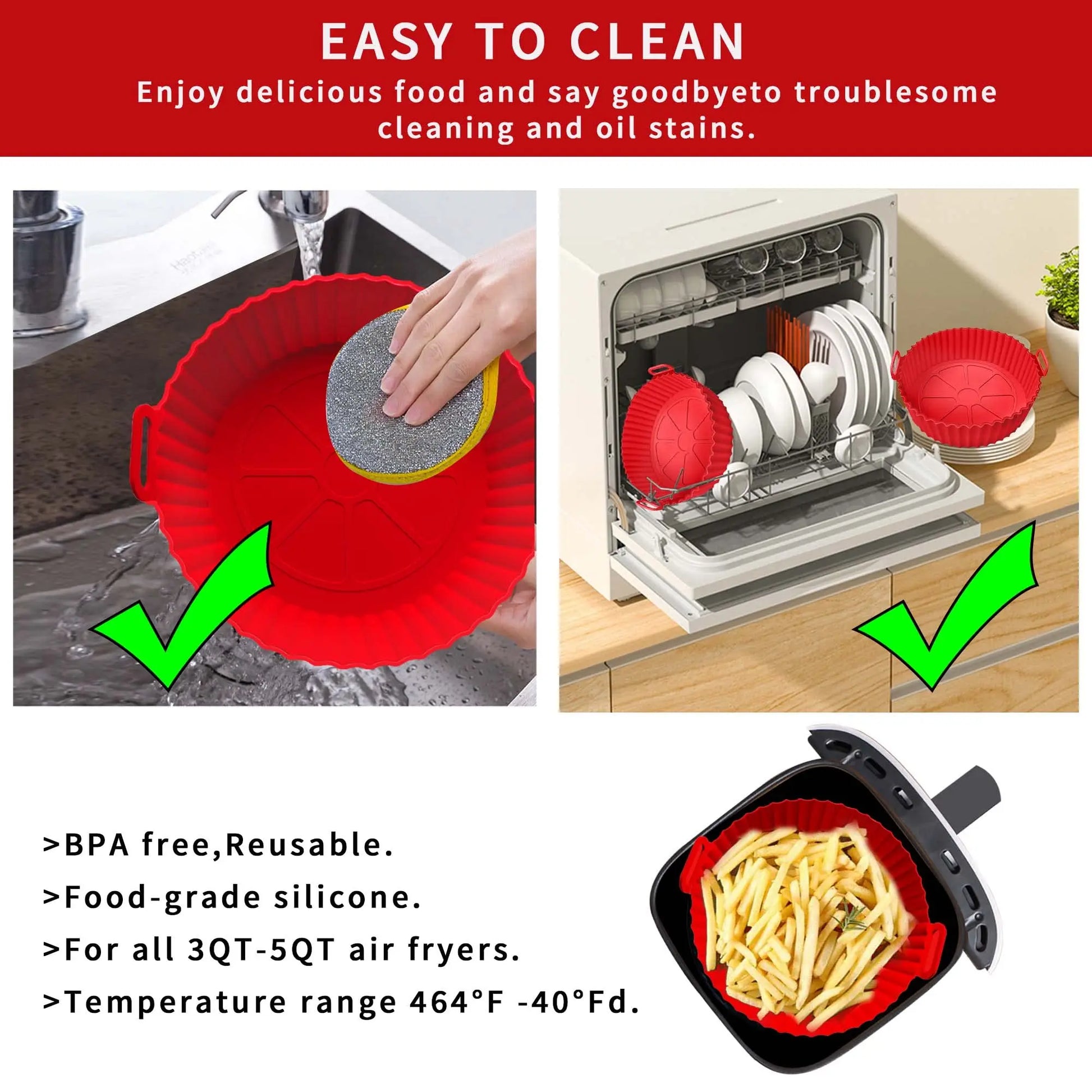 Air Fryer Silicone Liners Air Fryer Silicone Pot Reusable Silicone Air Fryer Liners  Safe Non Stick Air Fryer Basket Accesso