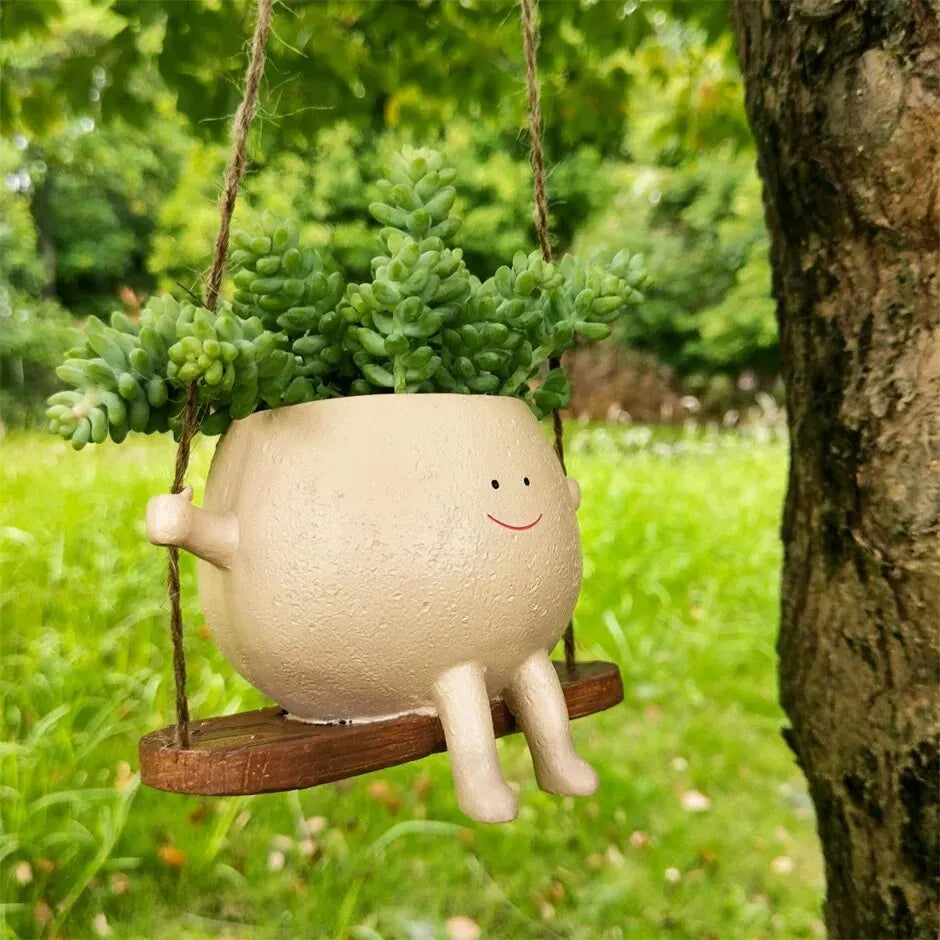 Swing Face Planter Pots, Wall Hanging Planters, Smile Face Resin Flower Pot for Flowers Big Succulent , Creative Pot