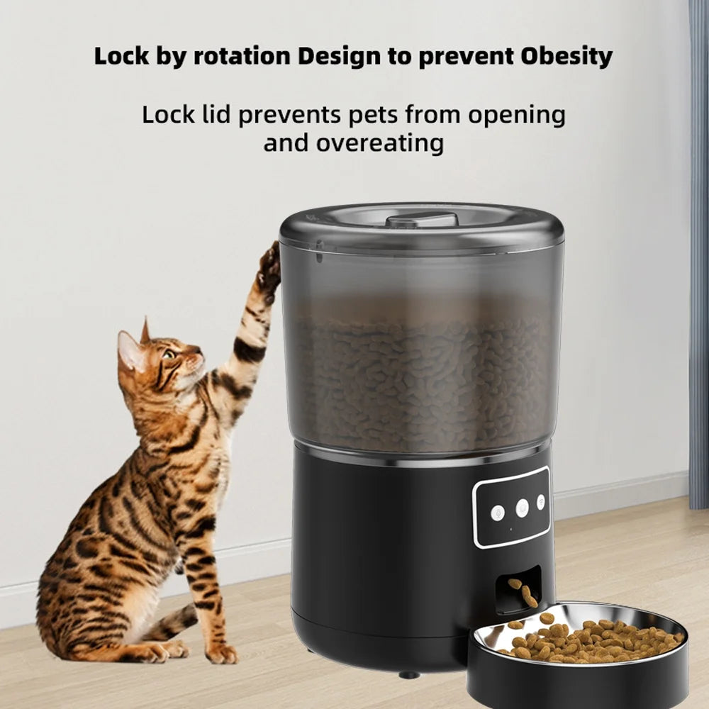 Wifi Pet Feeder Automatic Smart Dog Cat Dry  Dispenser Feeding Bowl 4L Black