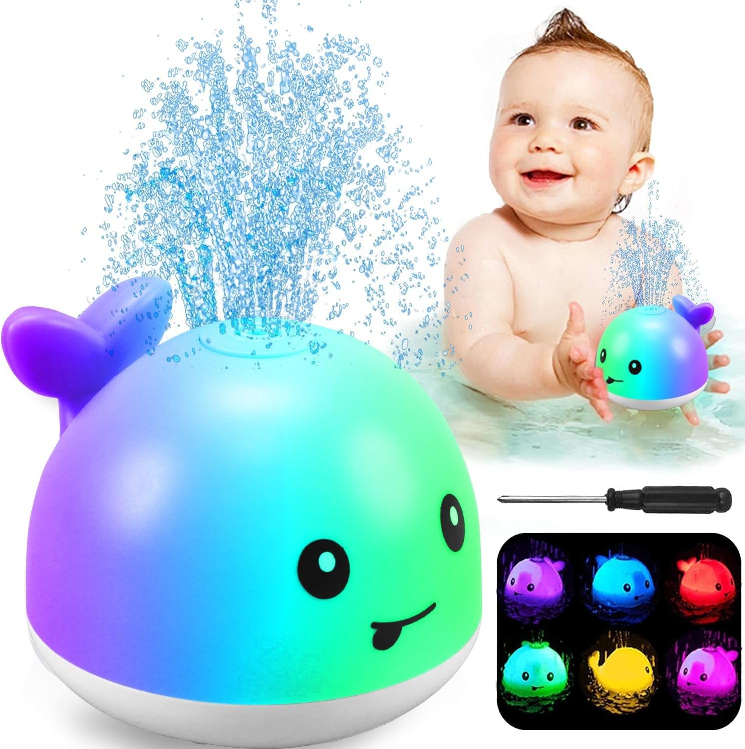 Baby Bath Toys, Whale Spray Water Bath Toy, Sprinkler Bathtub Shower Toys for Toddlers Kids Boys Girls, Pool Toy for Baby (White)