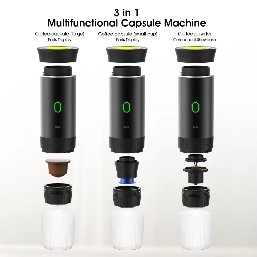 Wireless Electric Portable Espresso Coffee Machine for Car & Home Camping Coffee Maker 3-In-1 Capsule Powder  Coffee Maker