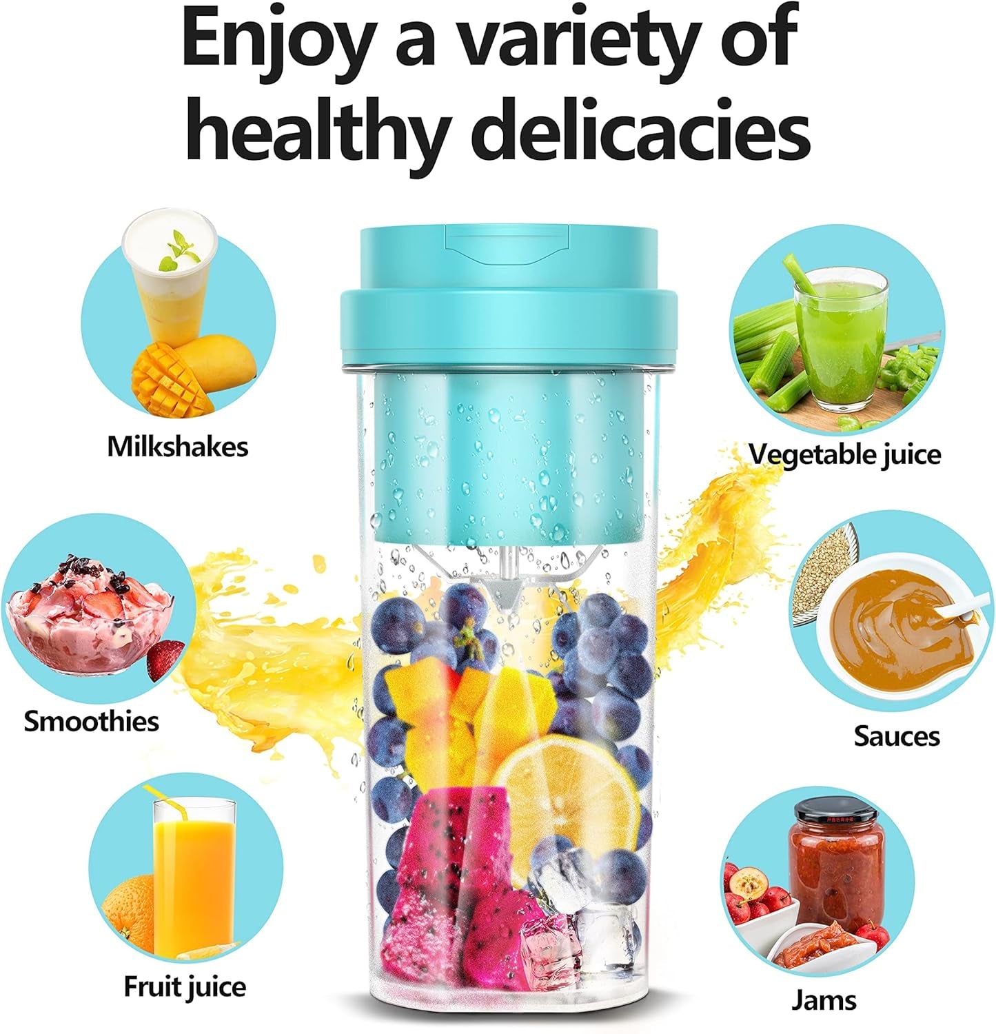 Portable Blender, Personal Blender for Shakes and Smoothies, Mini Blender USB Rechargeable and 6 Blades,19Oz/550Ml Fruit Juice Mixer, Juicer Cup for Sport  Office(Blue)