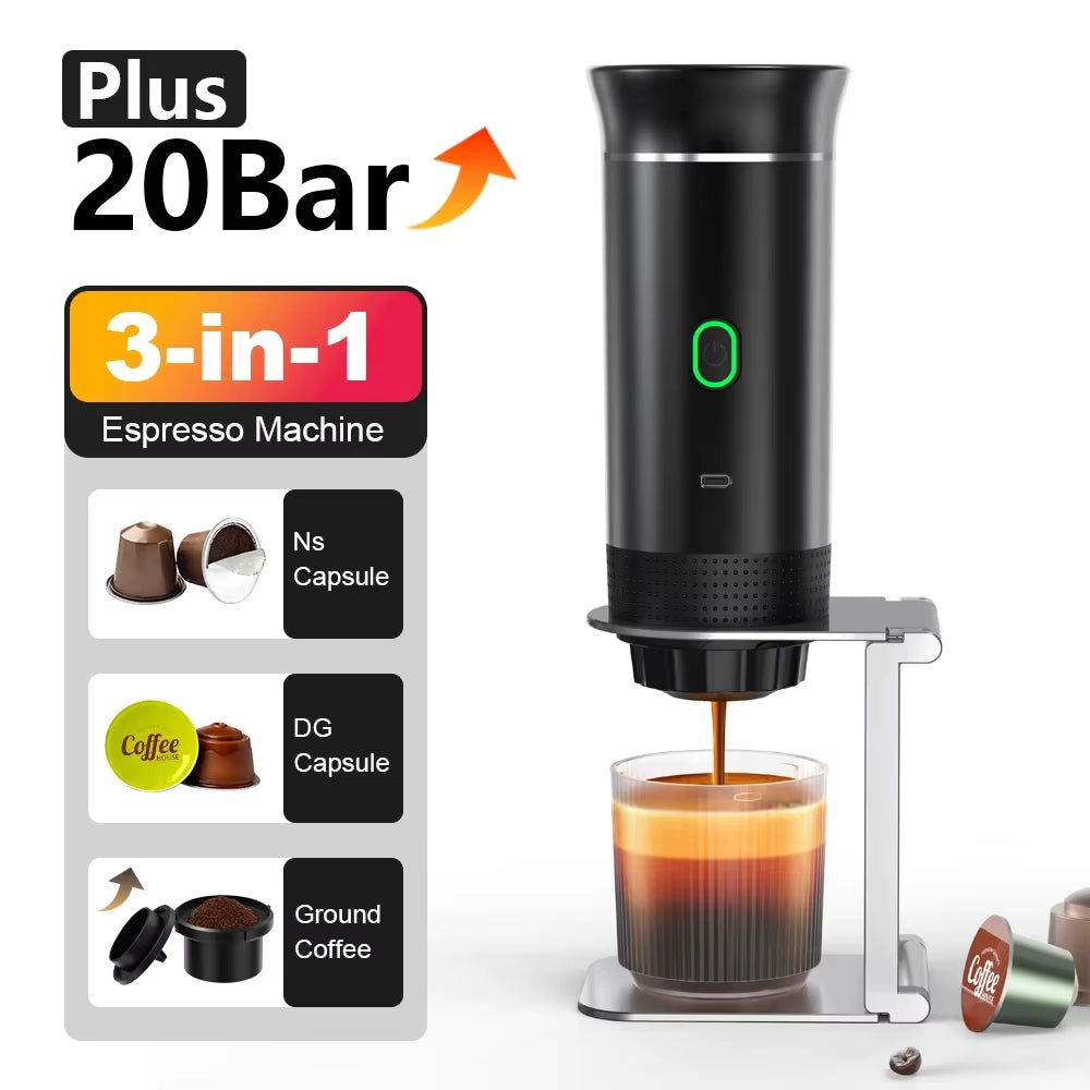 Wireless Electric Portable Espresso Coffee Machine for Car & Home Camping Coffee Maker 3-In-1 Capsule Powder  Coffee Maker