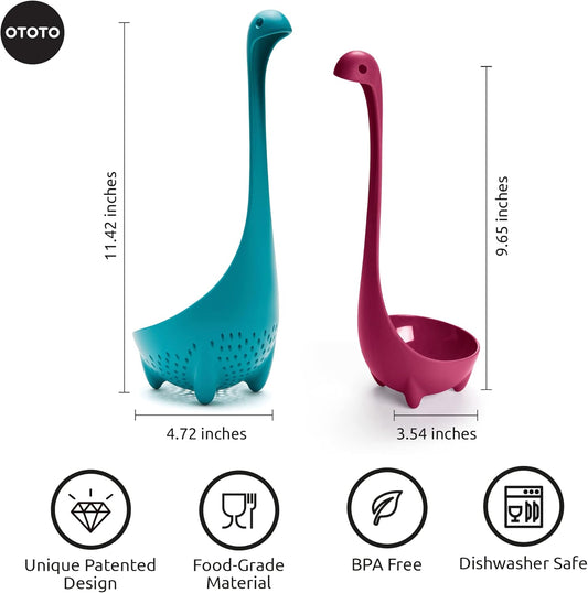 Purple Nessie Ladle & Turquoise Mama Nessie Colander Value Pack - Special Edition Soup Ladle & Colander Set - Ladles for Cooking - Kitchen Colander for Pasta - Dishwasher Safe & BPA Free Ladle